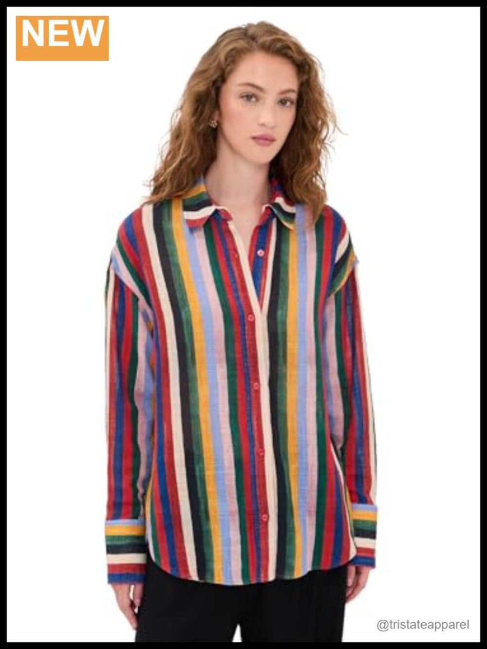 STAUD Colton Shirt 100% Cotton Long Sleeve Stripe Button Down Blouse